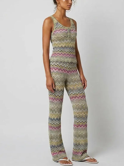 Light Multicolor Chevron Knit Tank Top and Pant Set - Suits & Sets