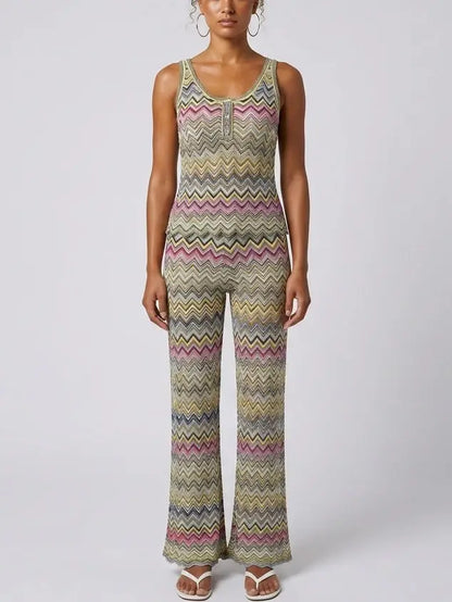 Light Multicolor Chevron Knit Tank Top and Pant Set - Suits & Sets