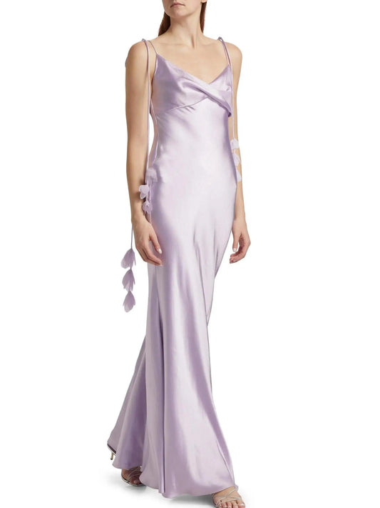 Lilac Sleeveless Satin Maxi Dress - Small - Dresses