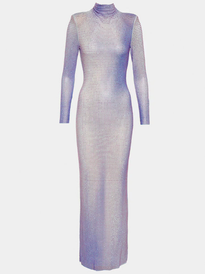Lilac Contour Print Embellished Maxi Dress