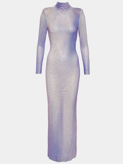 Lilac Contour Print Embellished Maxi Dress