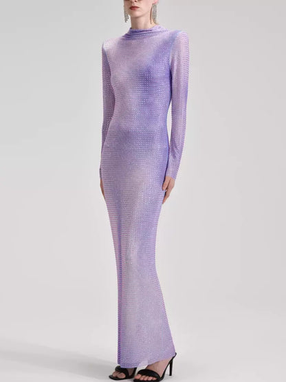 Lilac Contour Print Embellished Maxi Dress