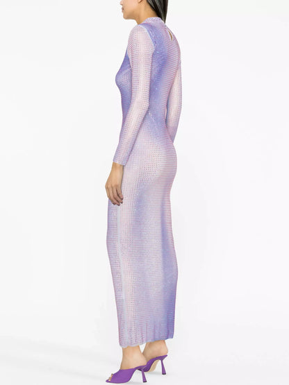 Lilac Contour Print Embellished Maxi Dress