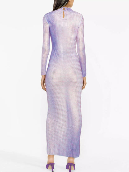 Lilac Contour Print Embellished Maxi Dress