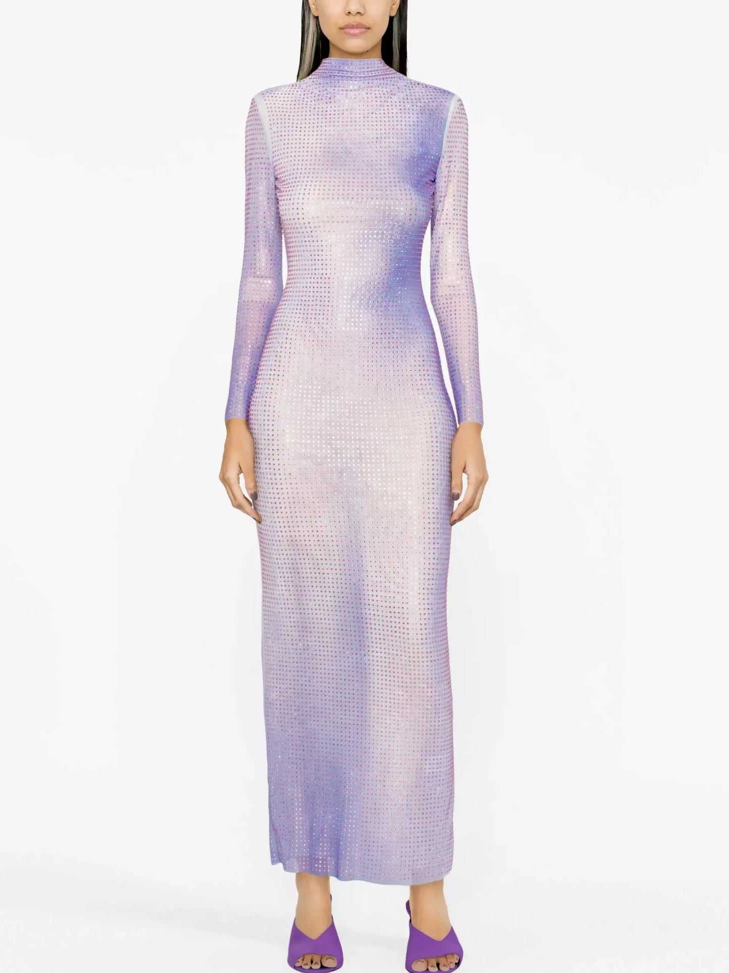 Lilac Contour Print Embellished Maxi Dress