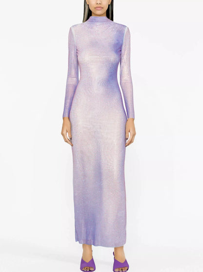 Lilac Contour Print Embellished Maxi Dress