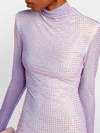 Lilac Contour Print Embellished Maxi Dress