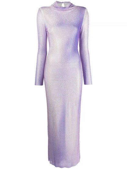 Lilac Contour Print Embellished Maxi Dress