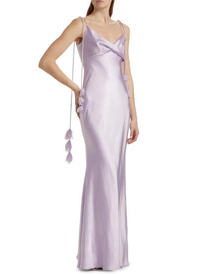 Lilac Sleeveless Satin Maxi Dress - Dresses