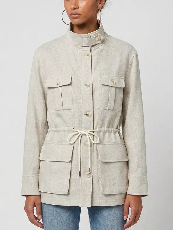 Linen Safari Jacket with Drawstring Waist - Small - Jackets