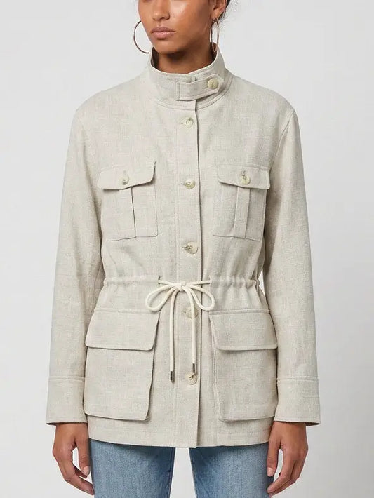 Linen Safari Jacket with Drawstring Waist - Small - Jackets
