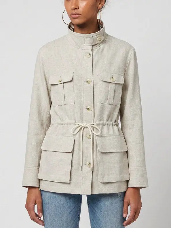Linen Safari Jacket with Drawstring Waist - Jackets