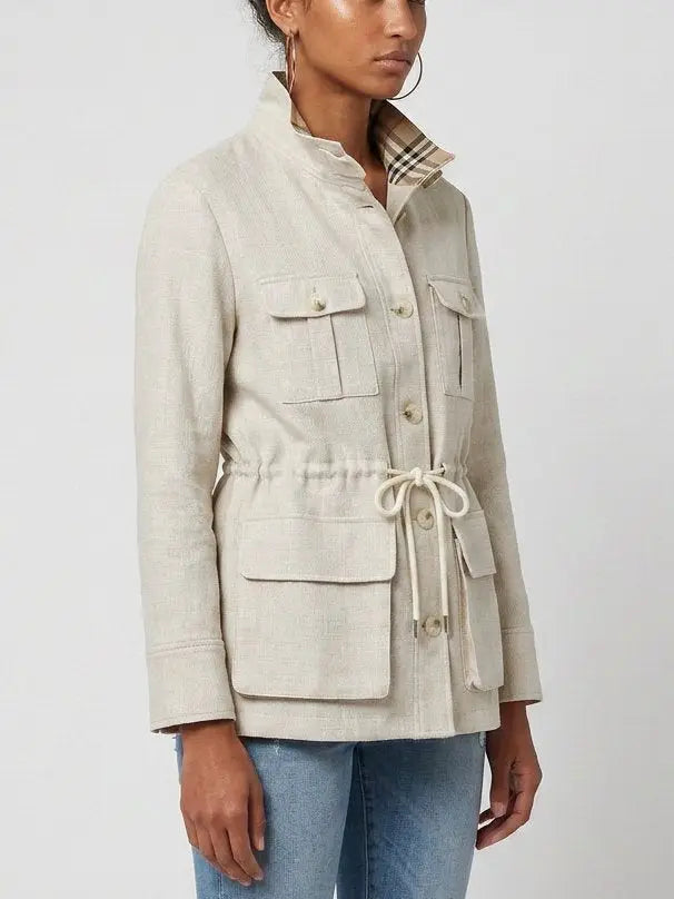Linen Safari Jacket with Drawstring Waist - Jackets