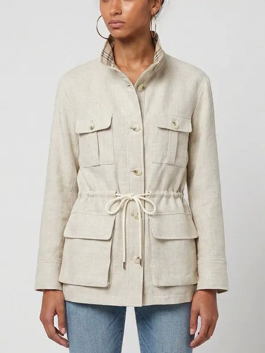 Linen Safari Jacket with Drawstring Waist - Jackets