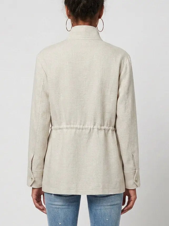 Linen Safari Jacket with Drawstring Waist - Jackets
