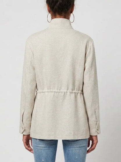 Linen Safari Jacket with Drawstring Waist - Jackets