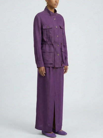 Linen Utility Jacket and Maxi Skirt Set - Suits & Sets