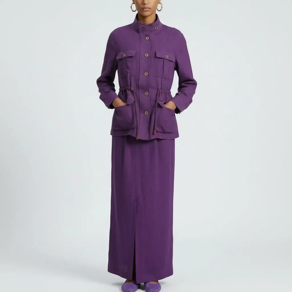 Linen Utility Jacket and Maxi Skirt Set - Suits & Sets