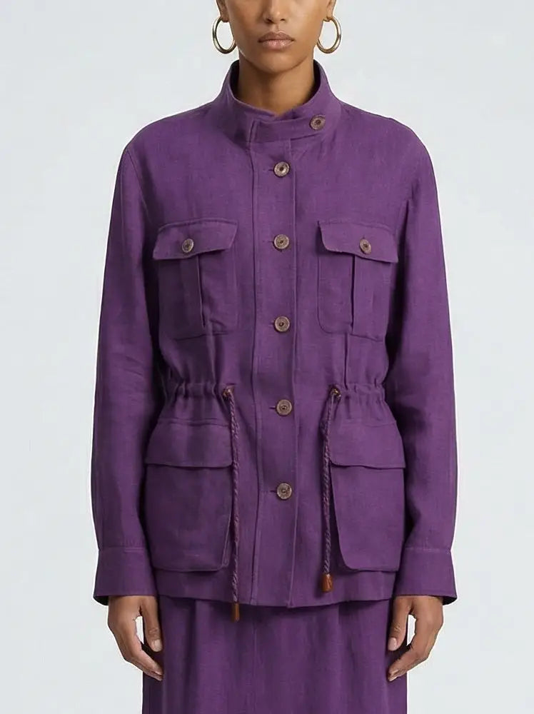 Linen Utility Jacket and Maxi Skirt Set - Suits & Sets