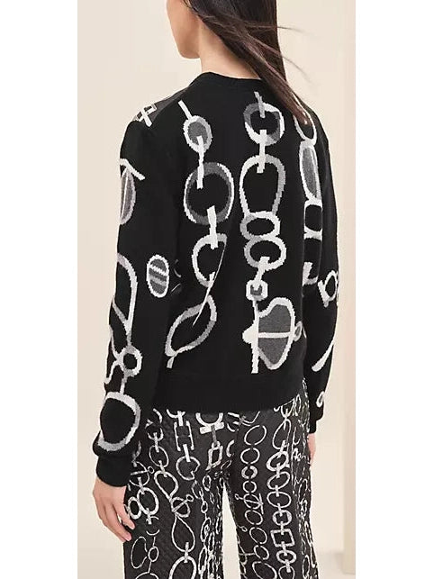 Link Print Long-Sleeve Twillaine Sweater - Branna Couture