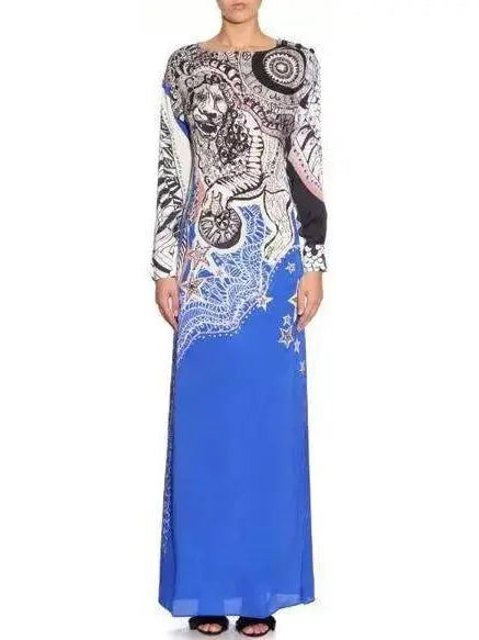 Lion Print Jersey Silk Maxi Dress - Branna Couture