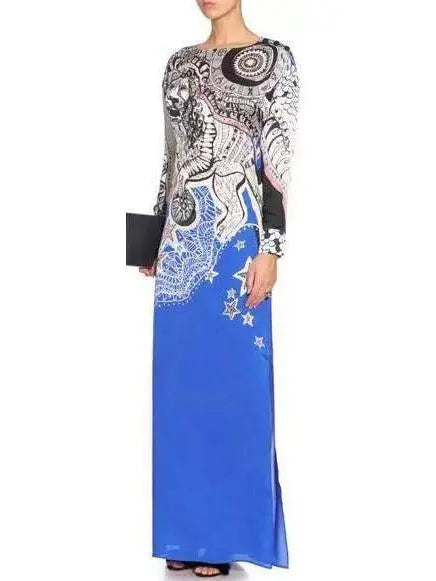 Lion Print Jersey Silk Maxi Dress - Branna Couture