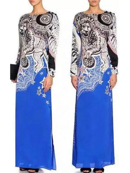 Lion Print Jersey Silk Maxi Dress - Branna Couture