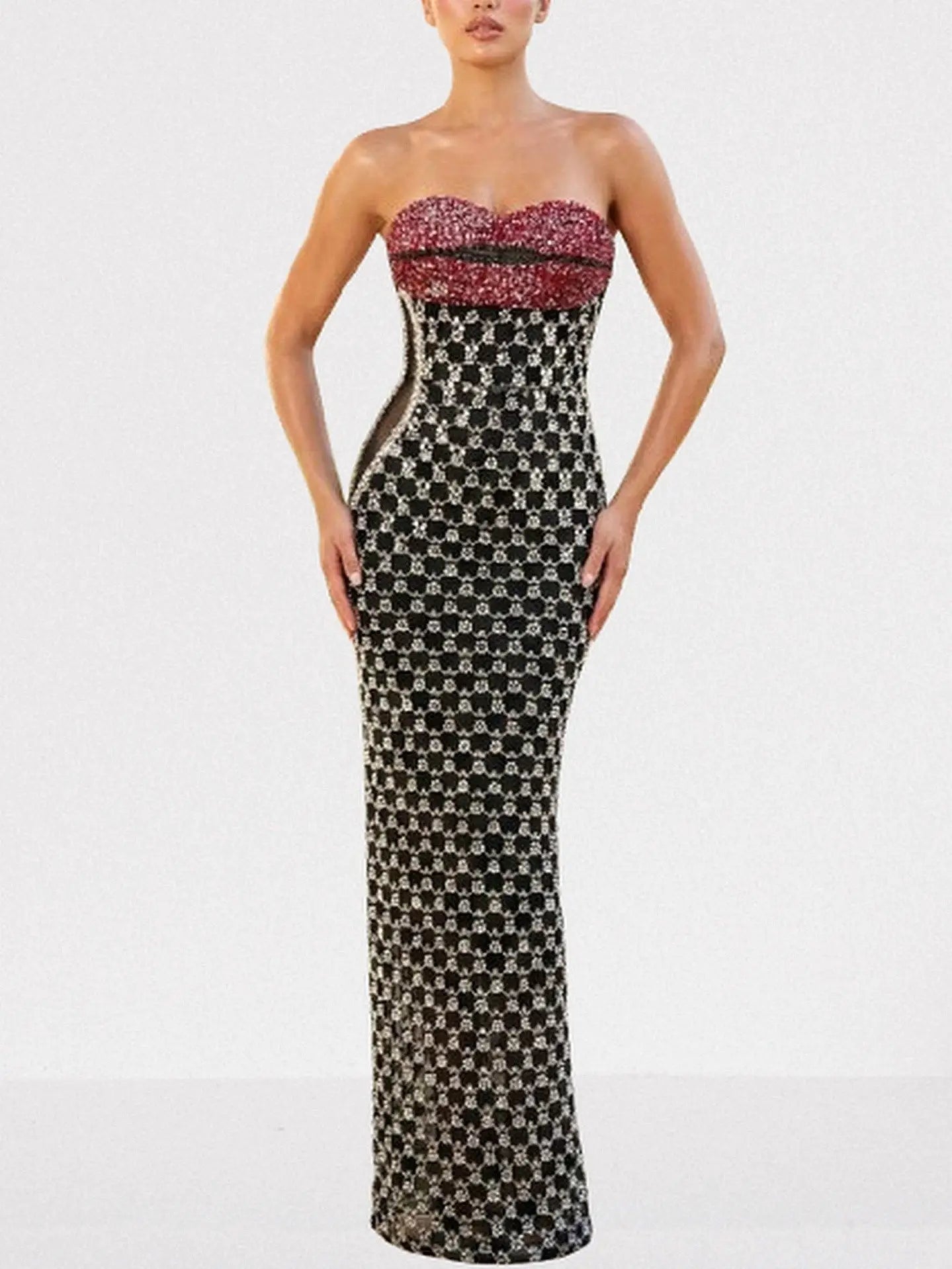 Lip-Shaped Bustier Sequin Strapless Maxi Dress - Small - Dresses