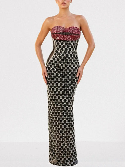 Lip-Shaped Bustier Sequin Strapless Maxi Dress - Small - Dresses