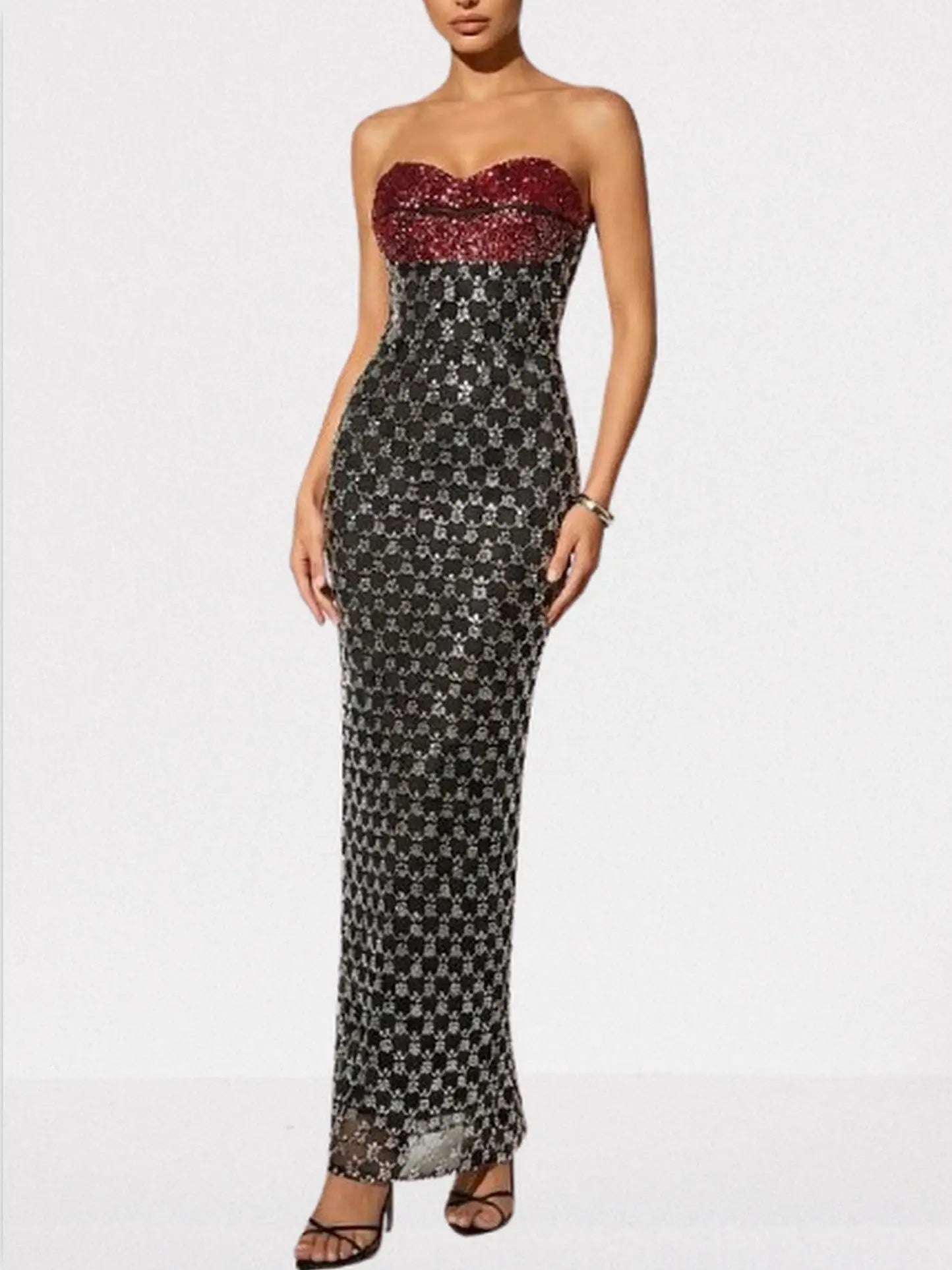 Lip-Shaped Bustier Sequin Strapless Maxi Dress - Dresses