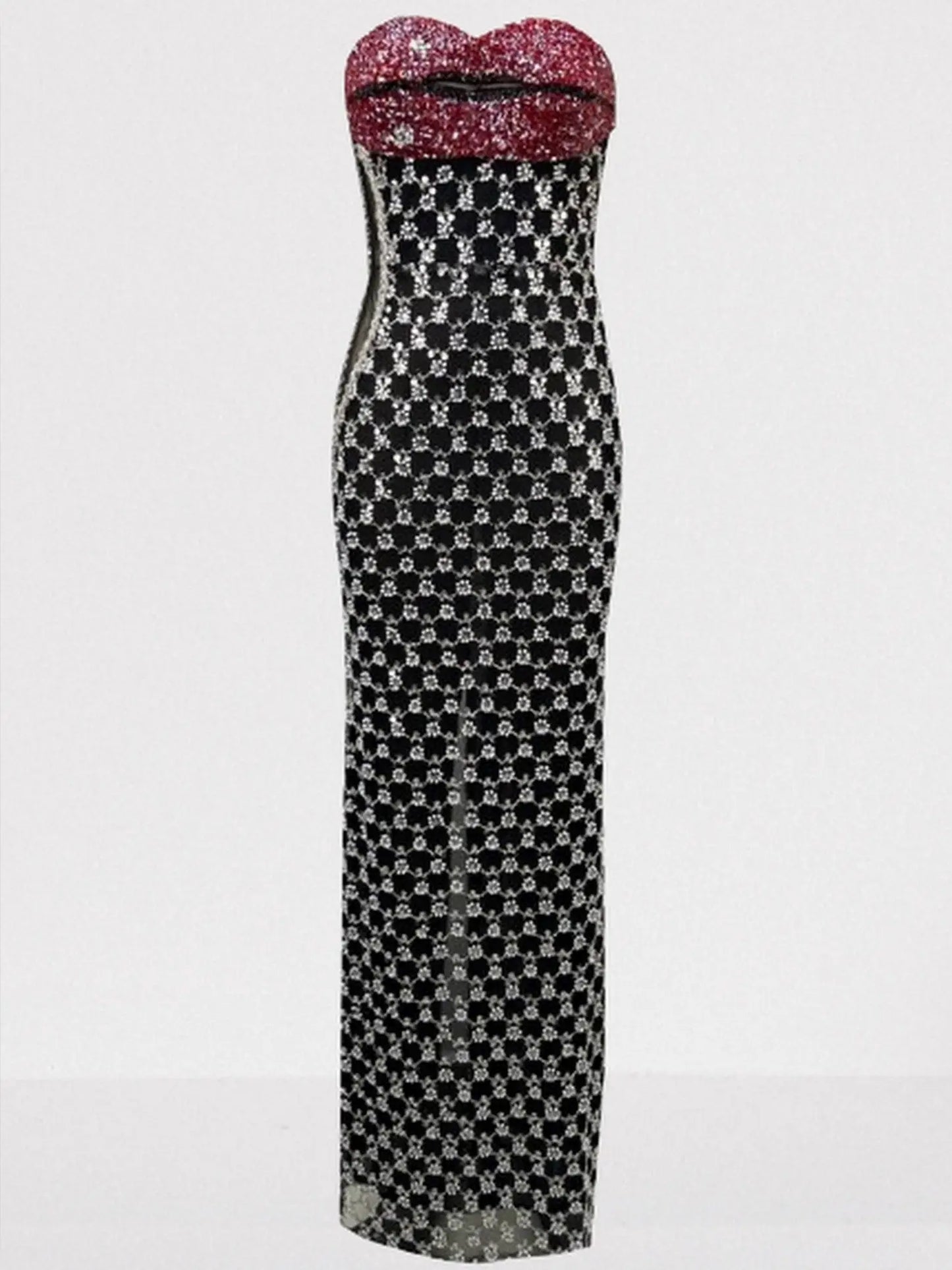 Lip-Shaped Bustier Sequin Strapless Maxi Dress - Dresses