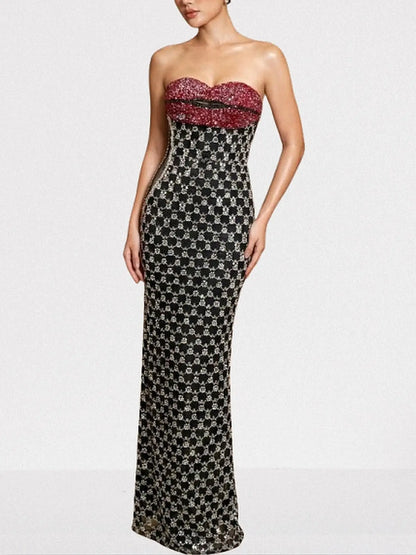 Lip-Shaped Bustier Sequin Strapless Maxi Dress - Dresses