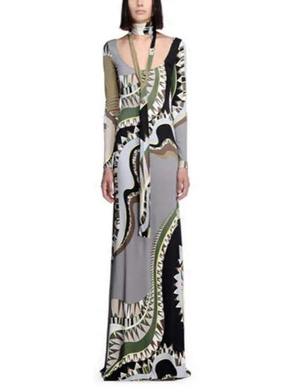 Long Abstract Printed Gown - Branna Couture