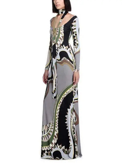 Long Abstract Printed Gown - Branna Couture