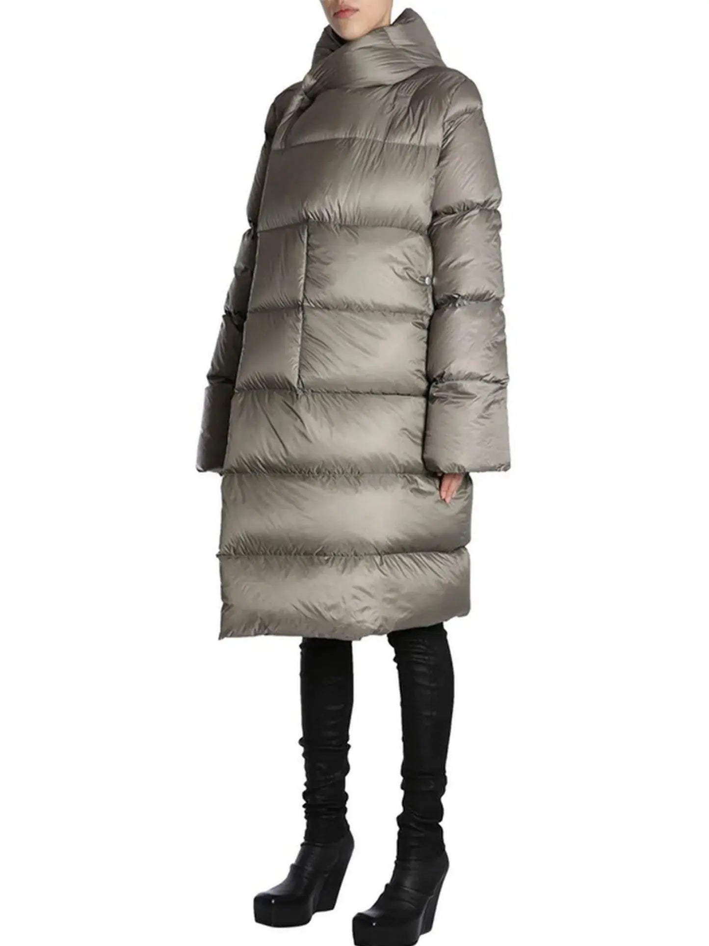 Long Down Coat, Grey - Branna Couture