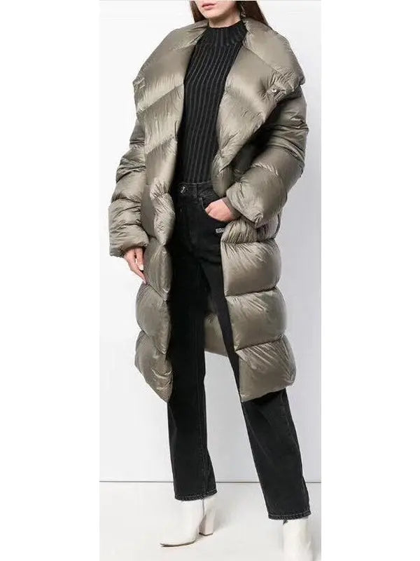 Long Down Coat, Grey - Branna Couture