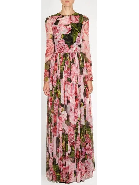 Long Floral-Print Chiffon Gown - Branna Couture