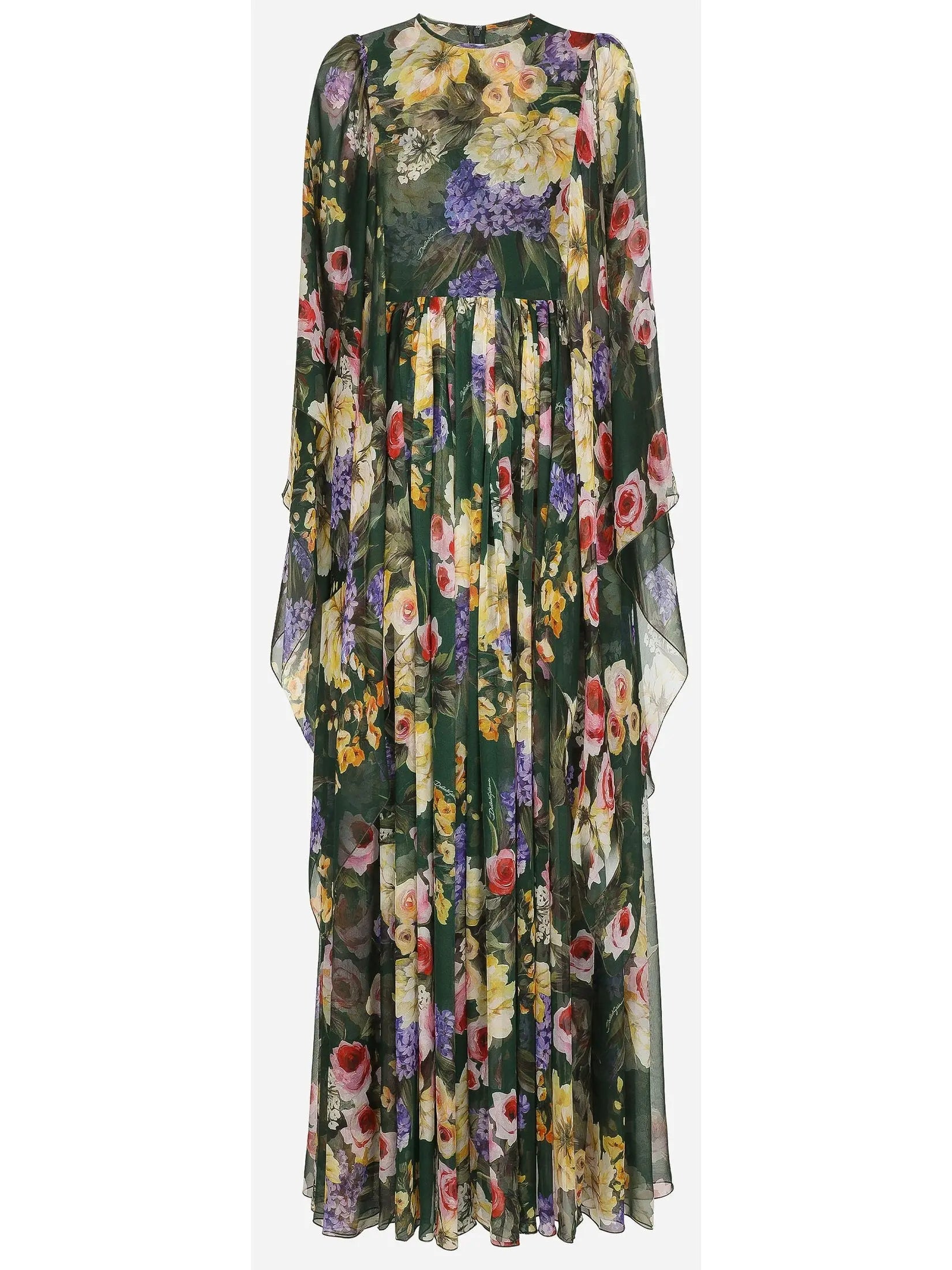 Long Garden-Print Chiffon Dress - Branna Couture