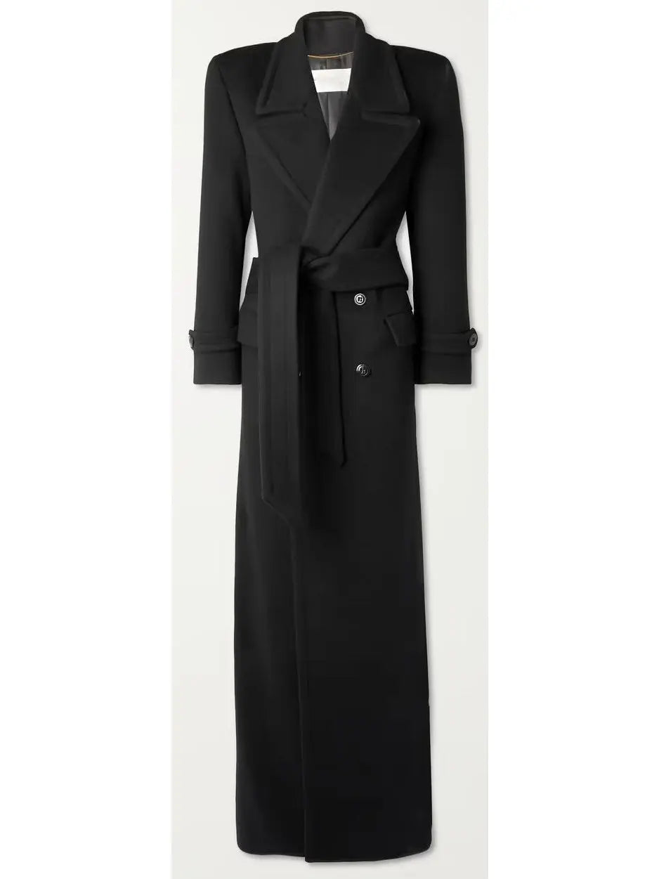 Long Oversized Wool and Cashmere Coat, Black - Branna Couture