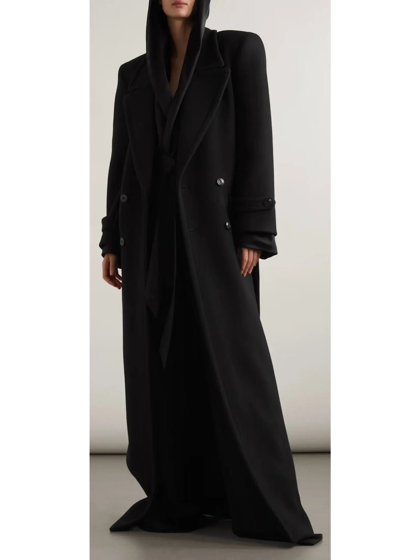 Long Oversized Wool and Cashmere Coat, Black - Branna Couture