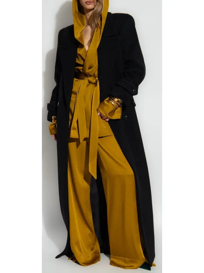 Long Oversized Wool and Cashmere Coat, Black - Branna Couture