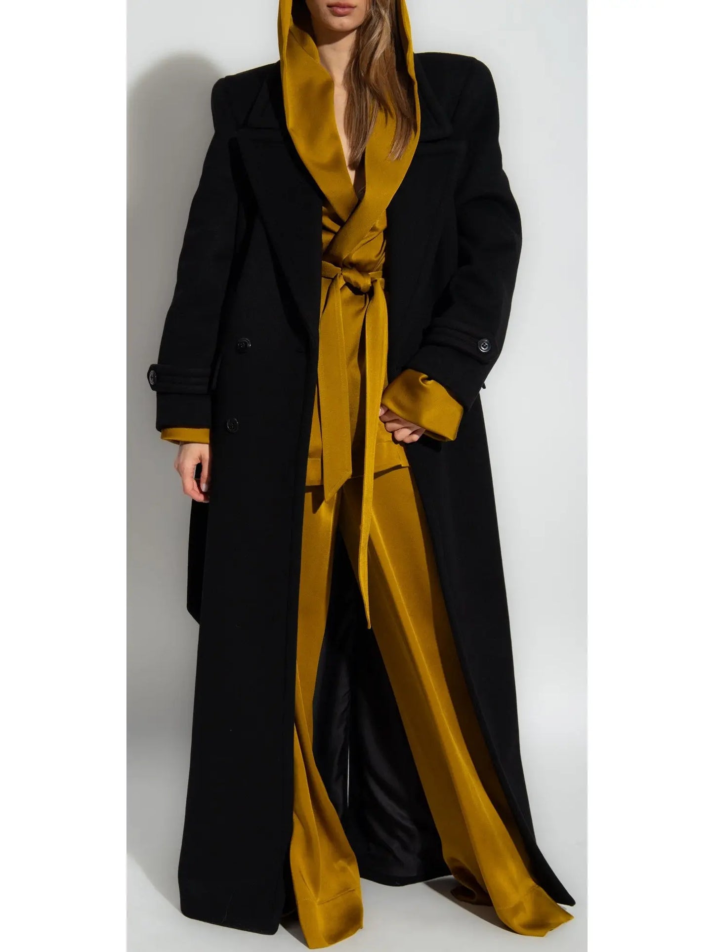 Long Oversized Wool and Cashmere Coat, Black - Branna Couture