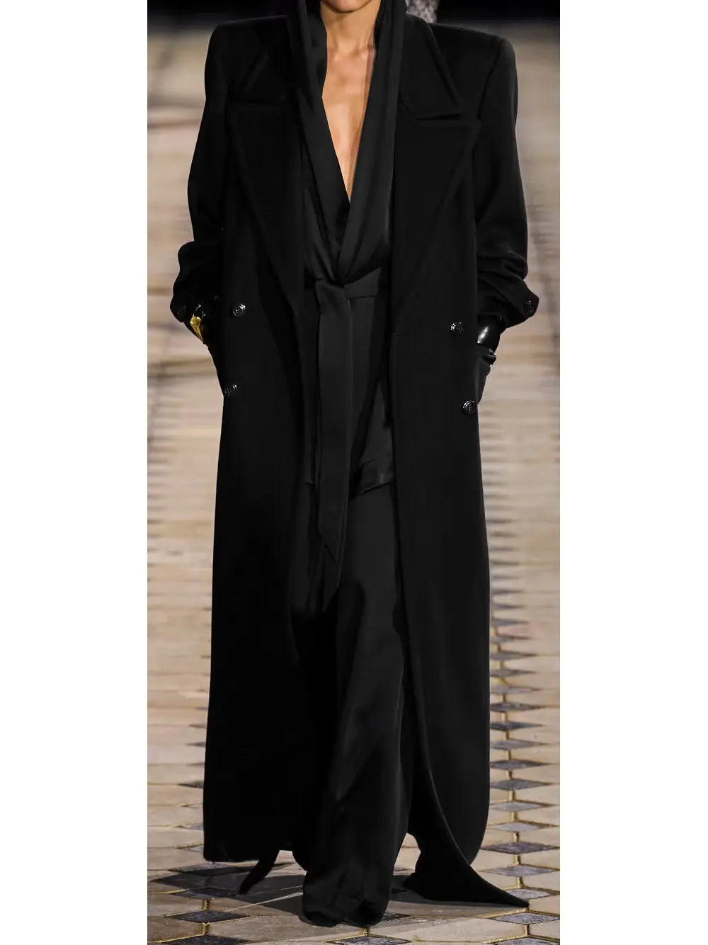 Long Oversized Wool and Cashmere Coat, Black - Branna Couture