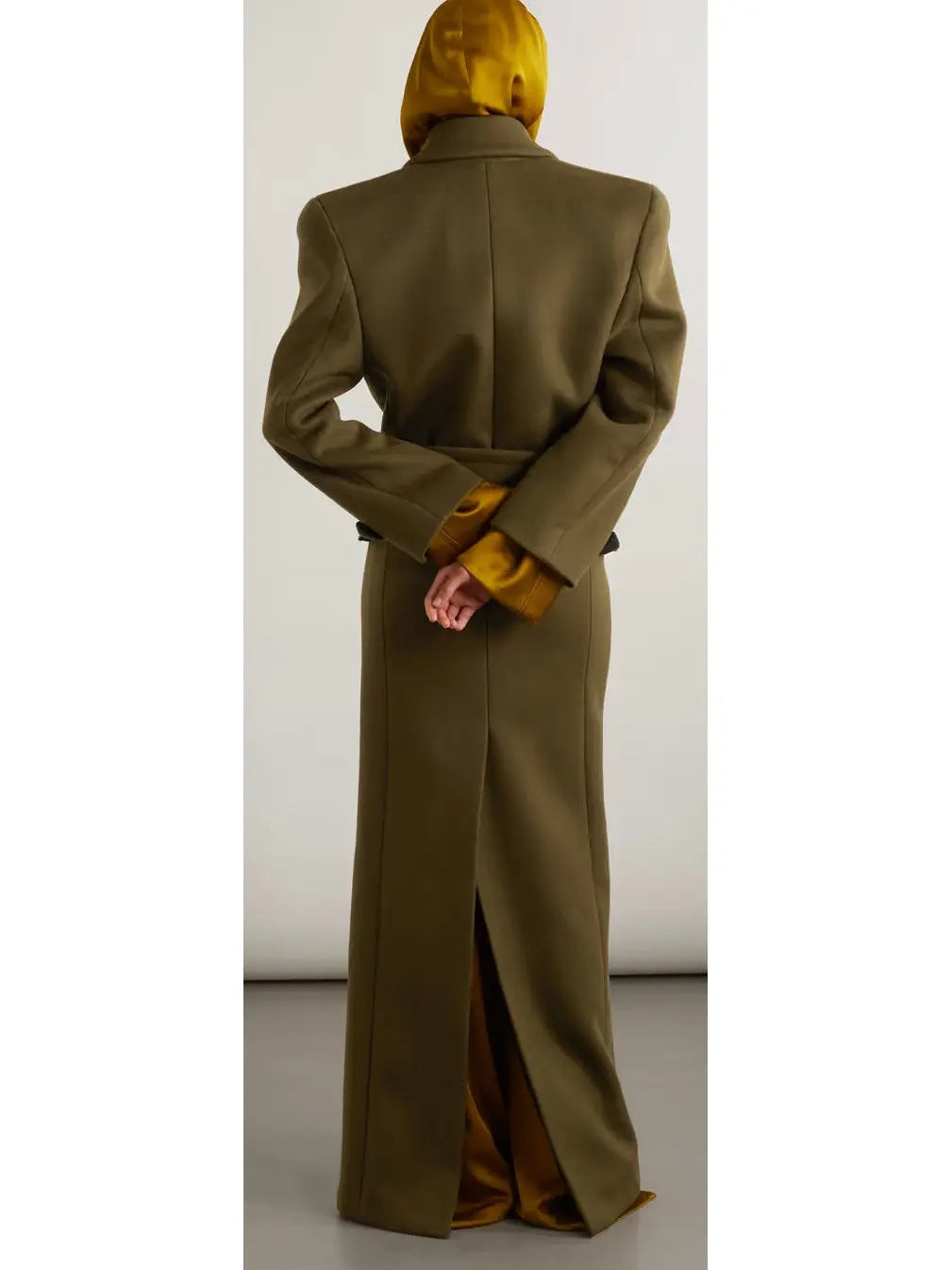 Long Oversized Wool and Cashmere Coat, Military Green - Branna Couture