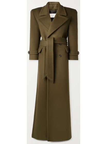 Long Oversized Wool and Cashmere Coat, Military Green - Branna Couture