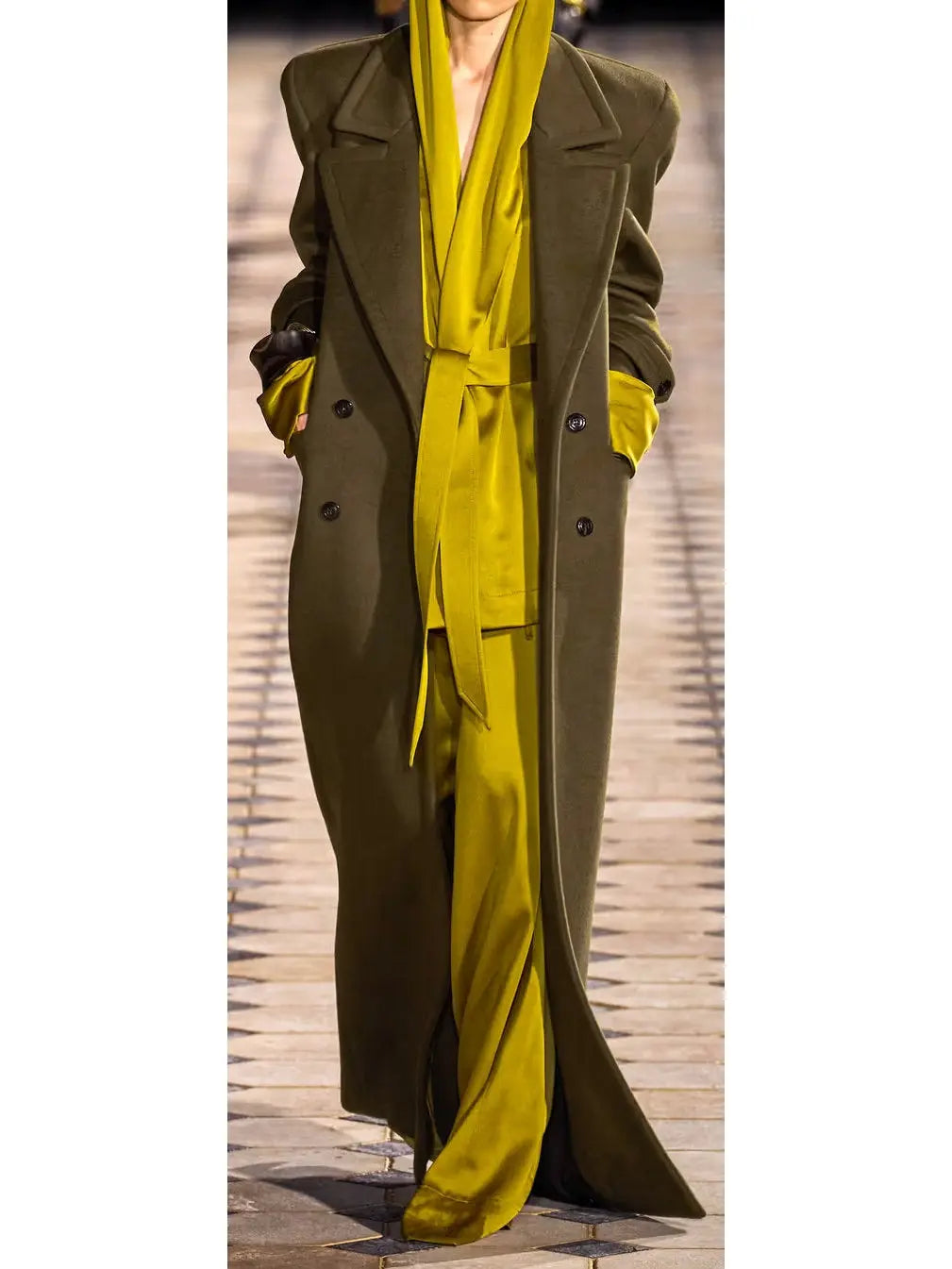 Long Oversized Wool and Cashmere Coat, Military Green - Branna Couture