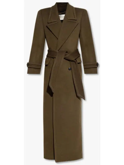 Long Oversized Wool and Cashmere Coat, Military Green - Branna Couture