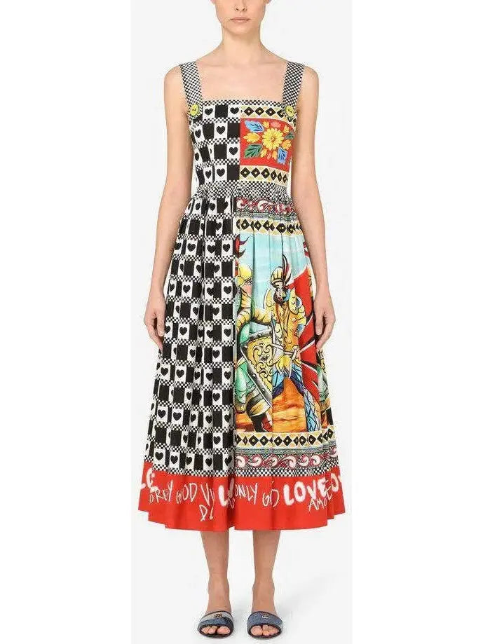 Long Patchwork-Print Poplin Dress - Branna Couture