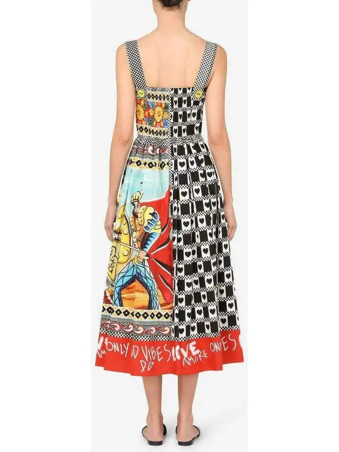 Long Patchwork-Print Poplin Dress - Branna Couture