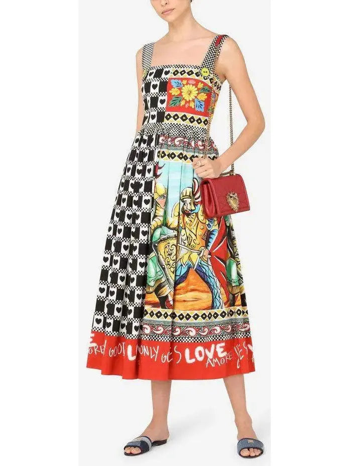 Long Patchwork-Print Poplin Dress - Branna Couture